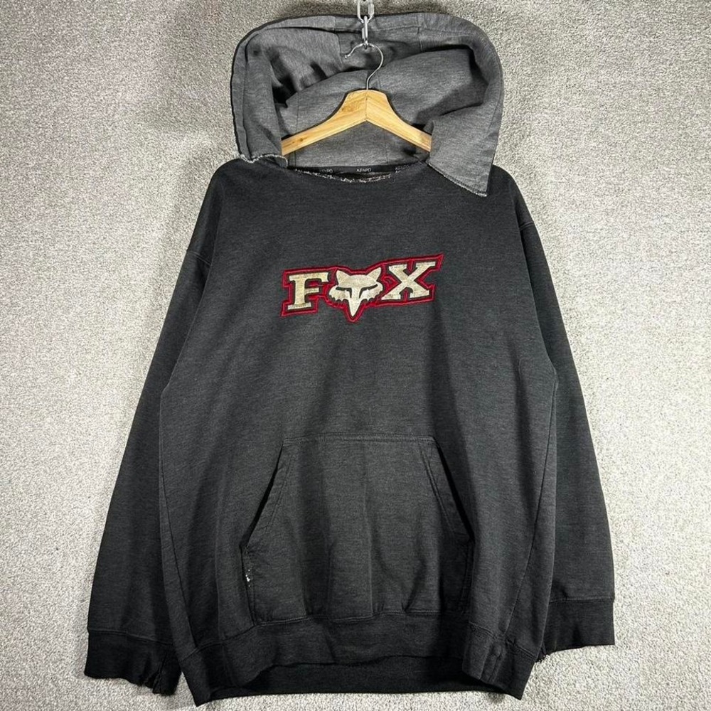 Y2K Fox racing grey stitched distressed hoodie